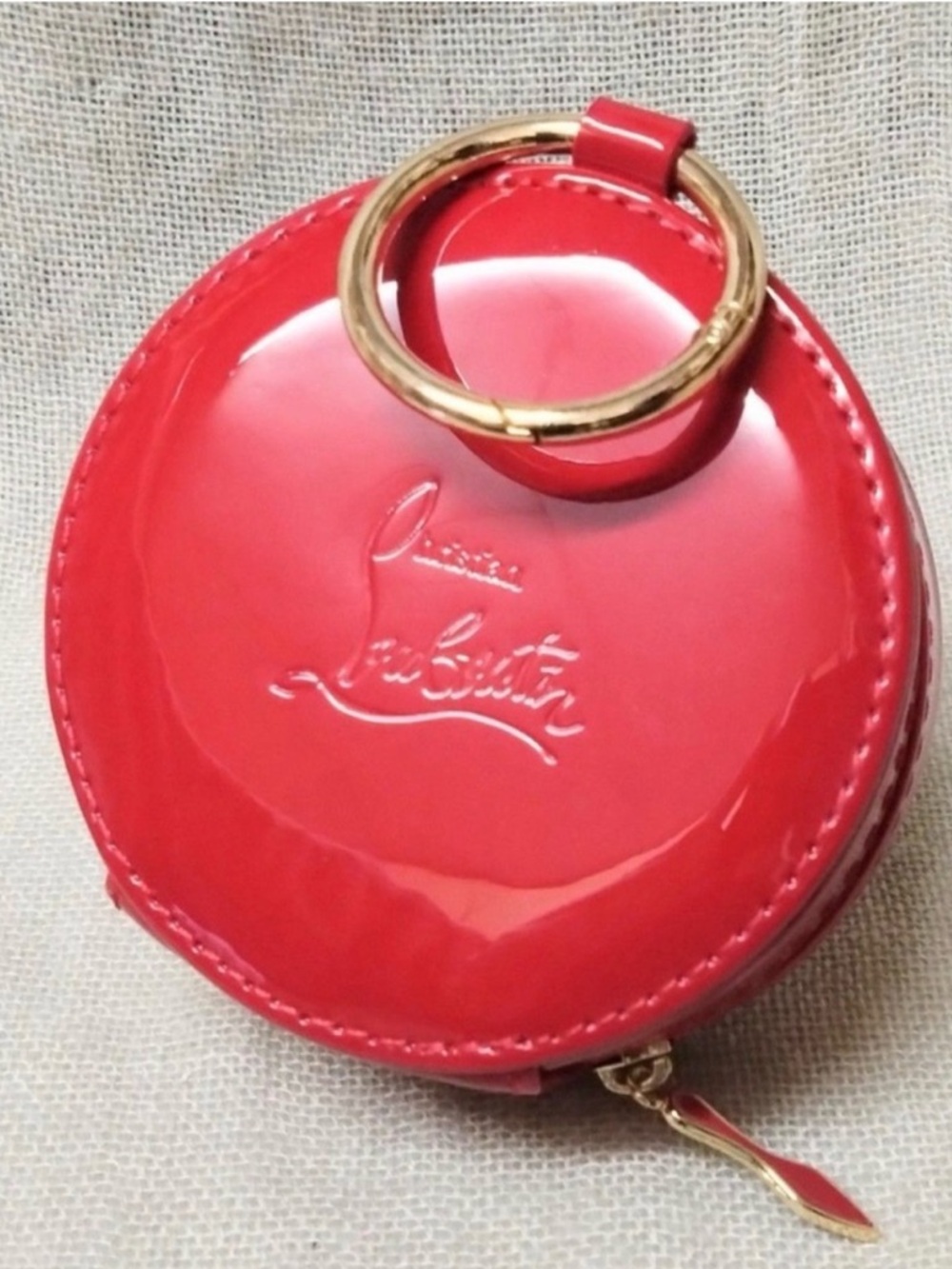 Christian Louboutin Red Patent Zip Around Foundation Compact Carrying Case Charm